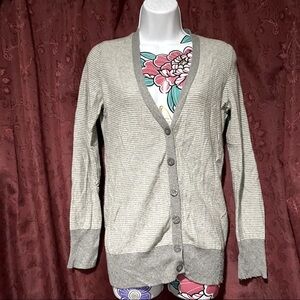 J Crew Gray White Striped Button Up Cardigan